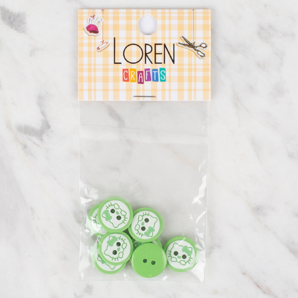 Loren Crafts 8 Pack Cat Patterned Button, Green - 589