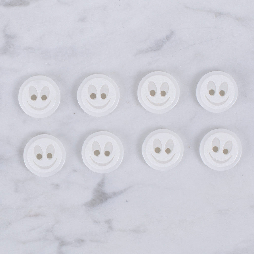 Loren Crafts 8 Pack Smiley Face Button, White - 0611