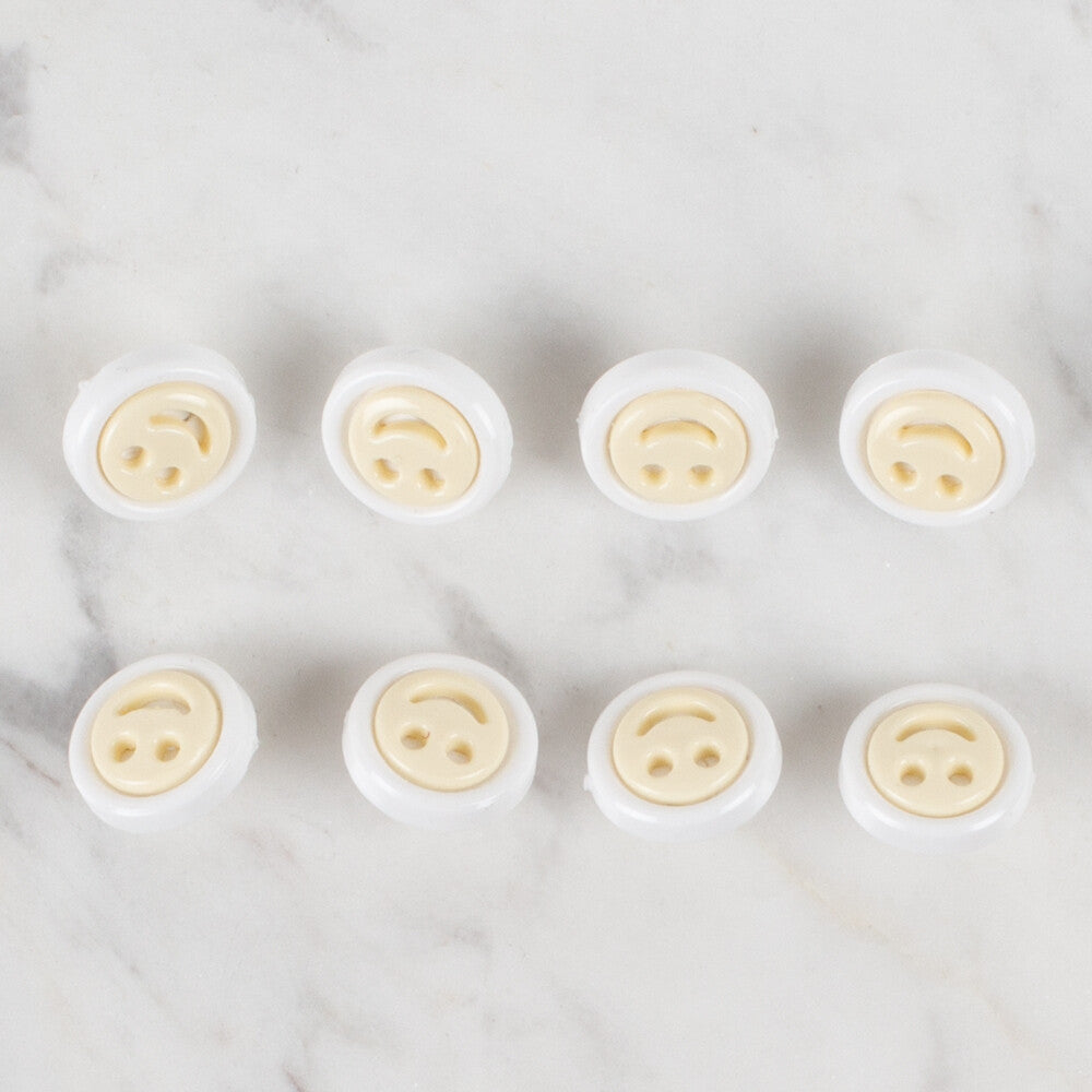 Loren Crafts 8 Pack Smiley Button, Cream - 629