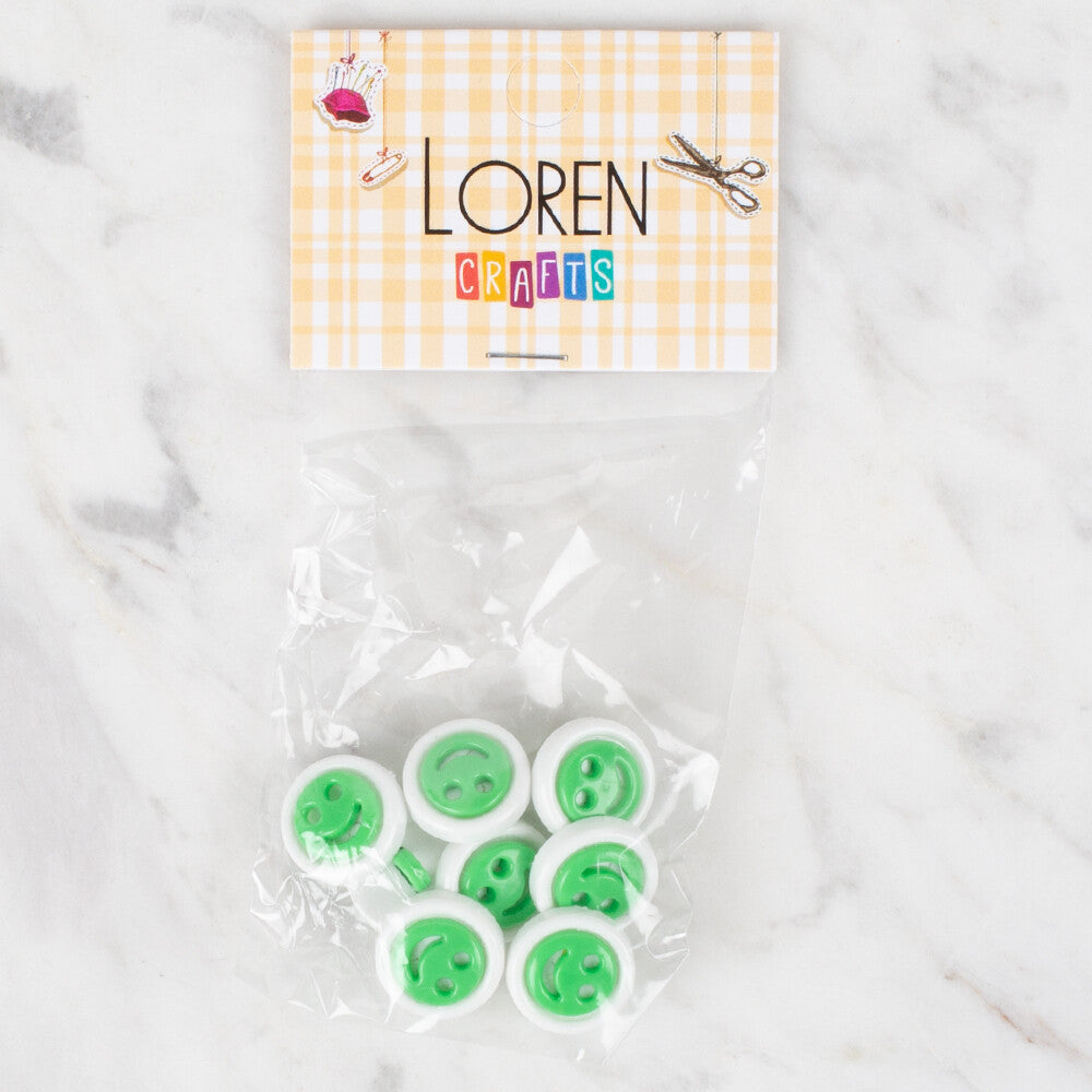 Loren Crafts 8 Pack Smiley Button, Green - 638