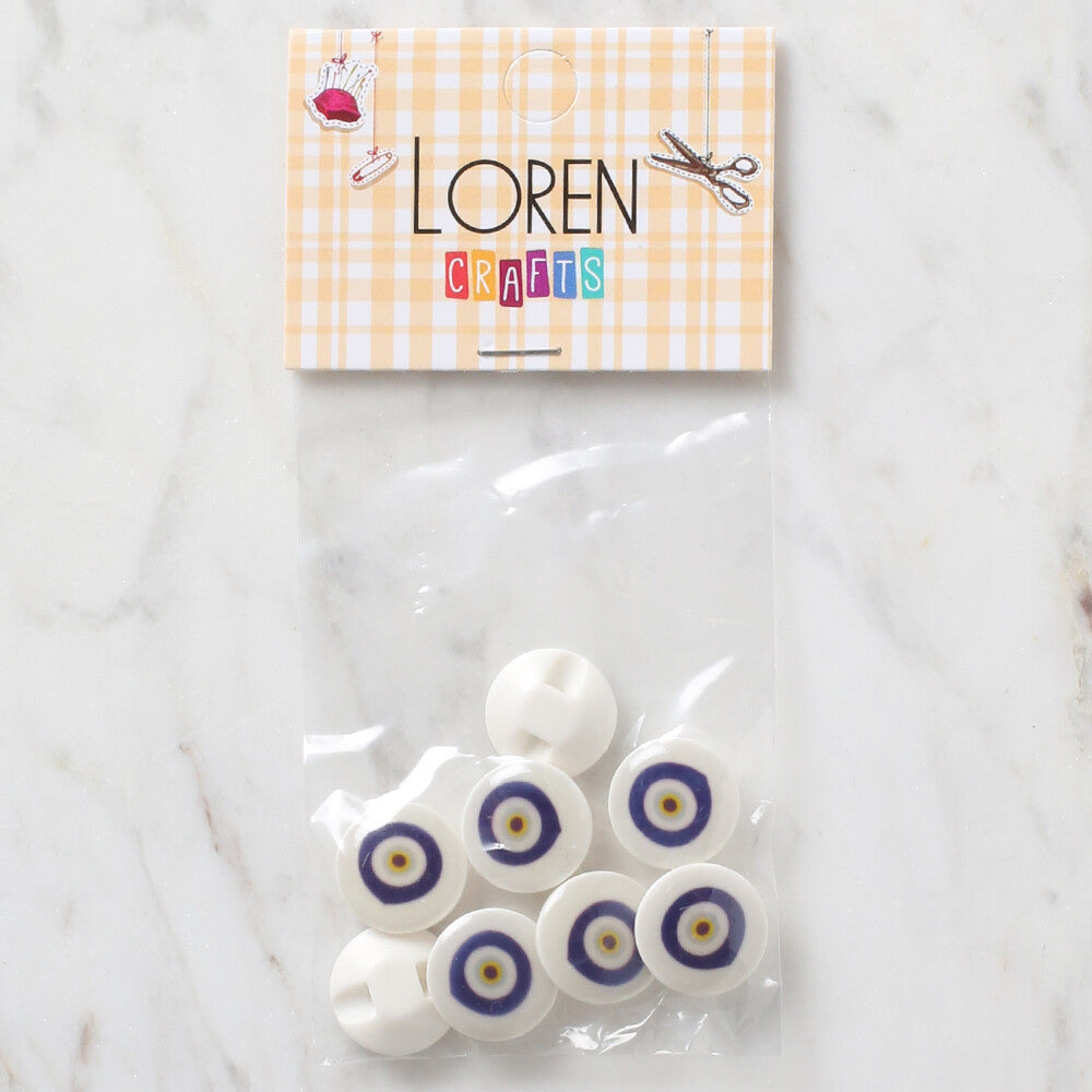 Loren Crafts 8 Pack Blue Bead Button, Cream - 689