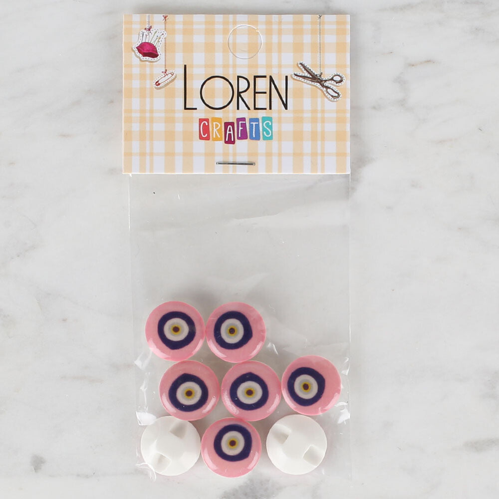 Loren Crafts 8 Pack  Evil Eye Bead Button, Pink - 690