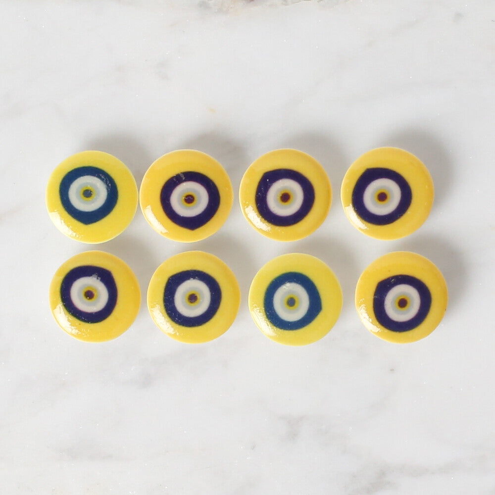 Loren Crafts 8 Pack Evil Eye Bead Button, Yellow - 692