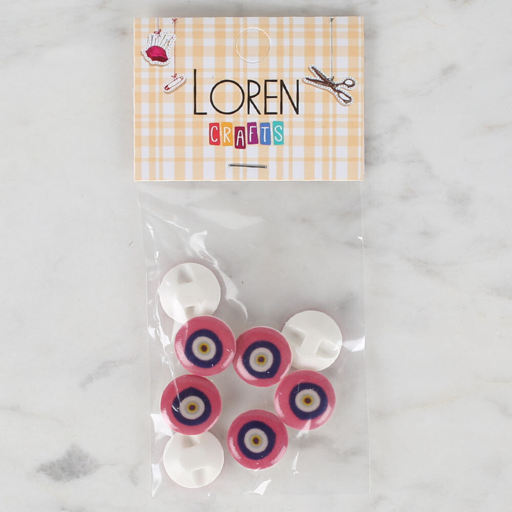 Loren Crafts 8 Pack Evil Eye Bead Button, Pink - 693