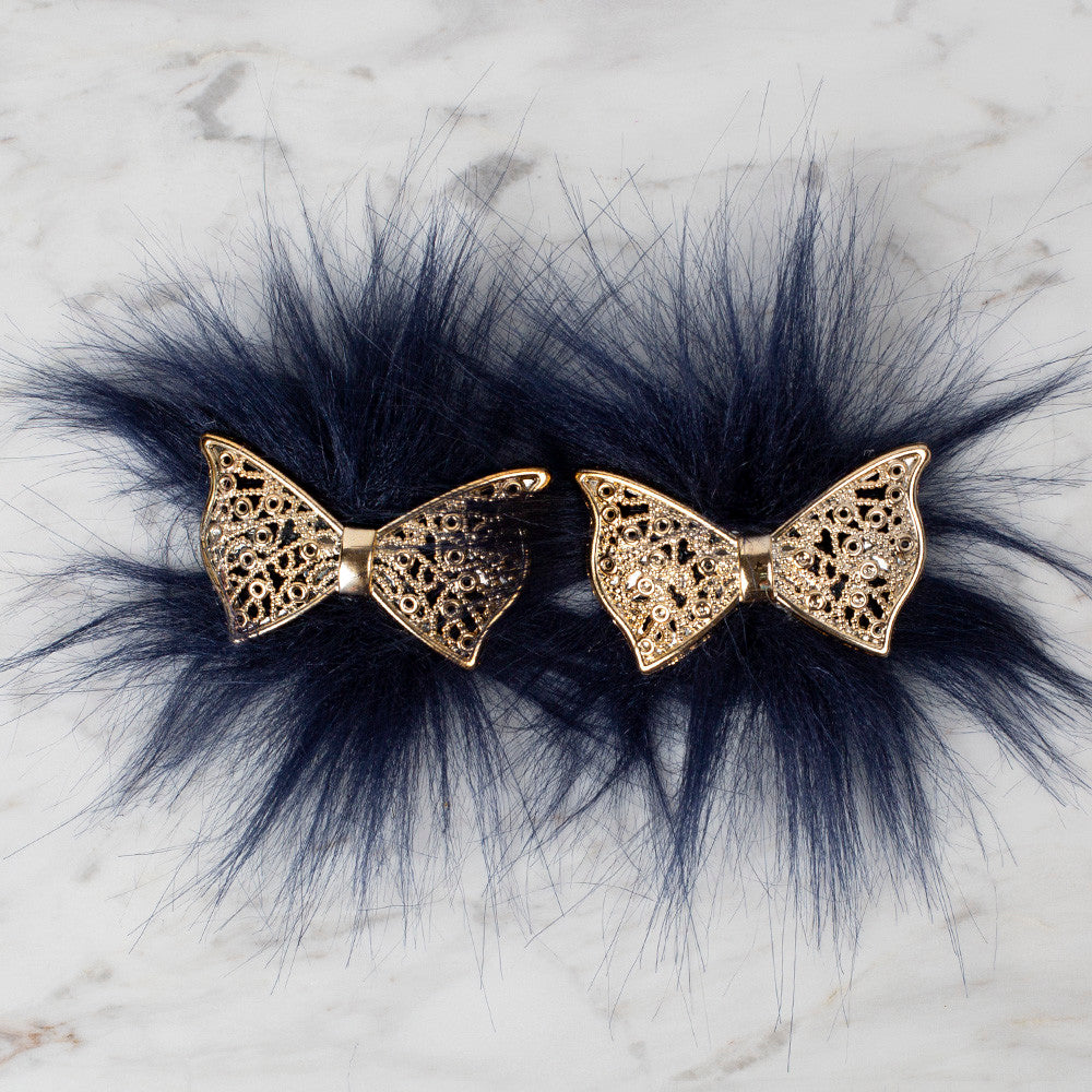 Loren 2 Pcs Faux Fur Fluffy Shoe Clip, Navy Blue