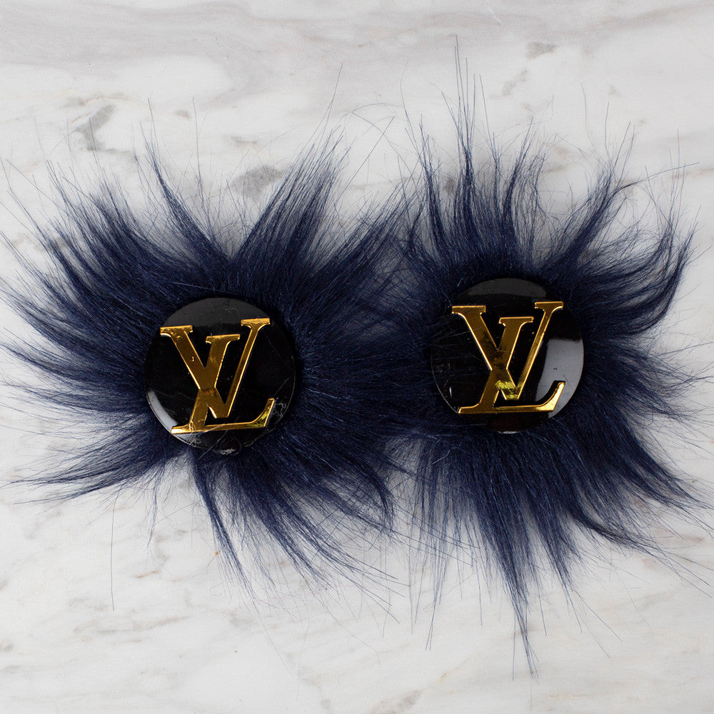 Loren 2 Pcs Faux Fur Fluffy Shoe Clip, Navy Blue