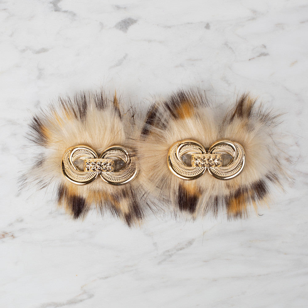 Loren 2 Pcs Faux Fur Fluffy Shoe Clip, Speckled Cream