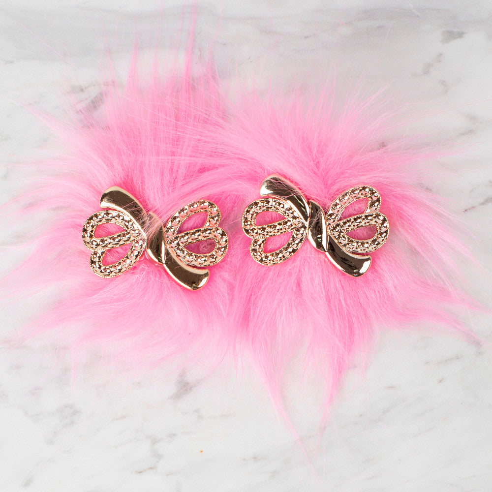 Loren 2 Pcs Faux Fur Fluffy Shoe Clip, Neon Pink