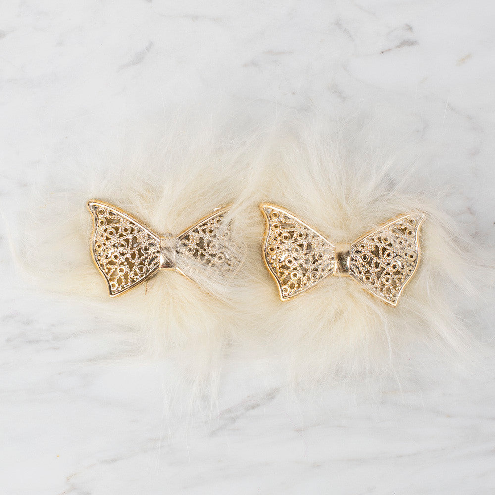 Loren 2 Pcs Faux Fur Fluffy Shoe Clip, Cream