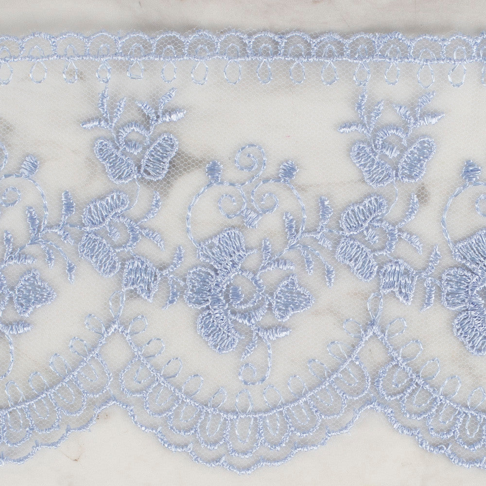 Önel Lace Ribbon, 9 cm, Light Blue, Flower Patterned - 672