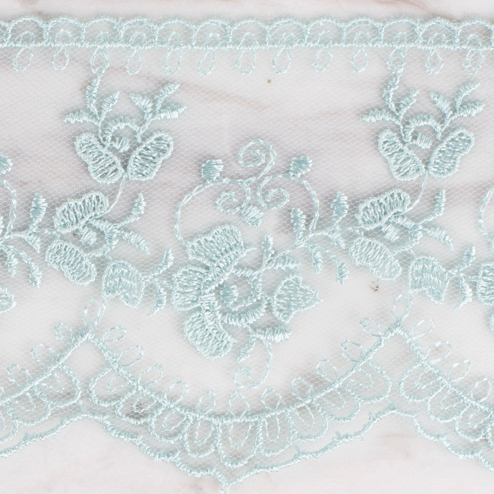 Önel Lace Ribbon, 9 cm, Sea Green, Flower Patterned - 672