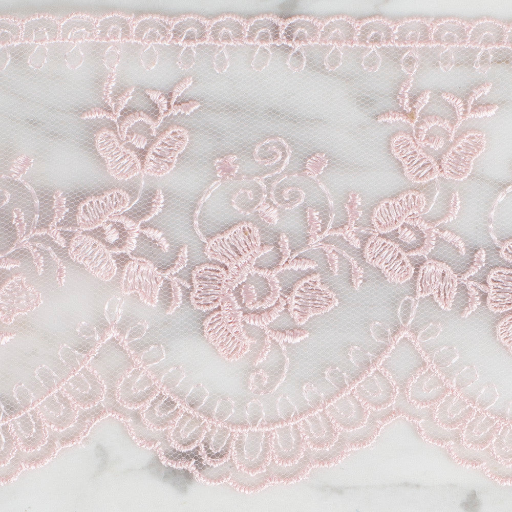 Önel Lace Ribbon, 9 cm, Light Pink, Flower Patterned - 672