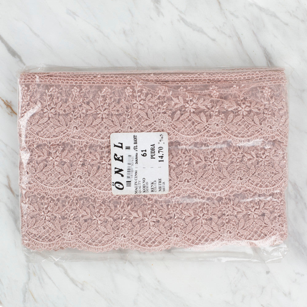 Önel Lace Ribbon, 6 cm, Powder Pink, Flower Patterned - 61