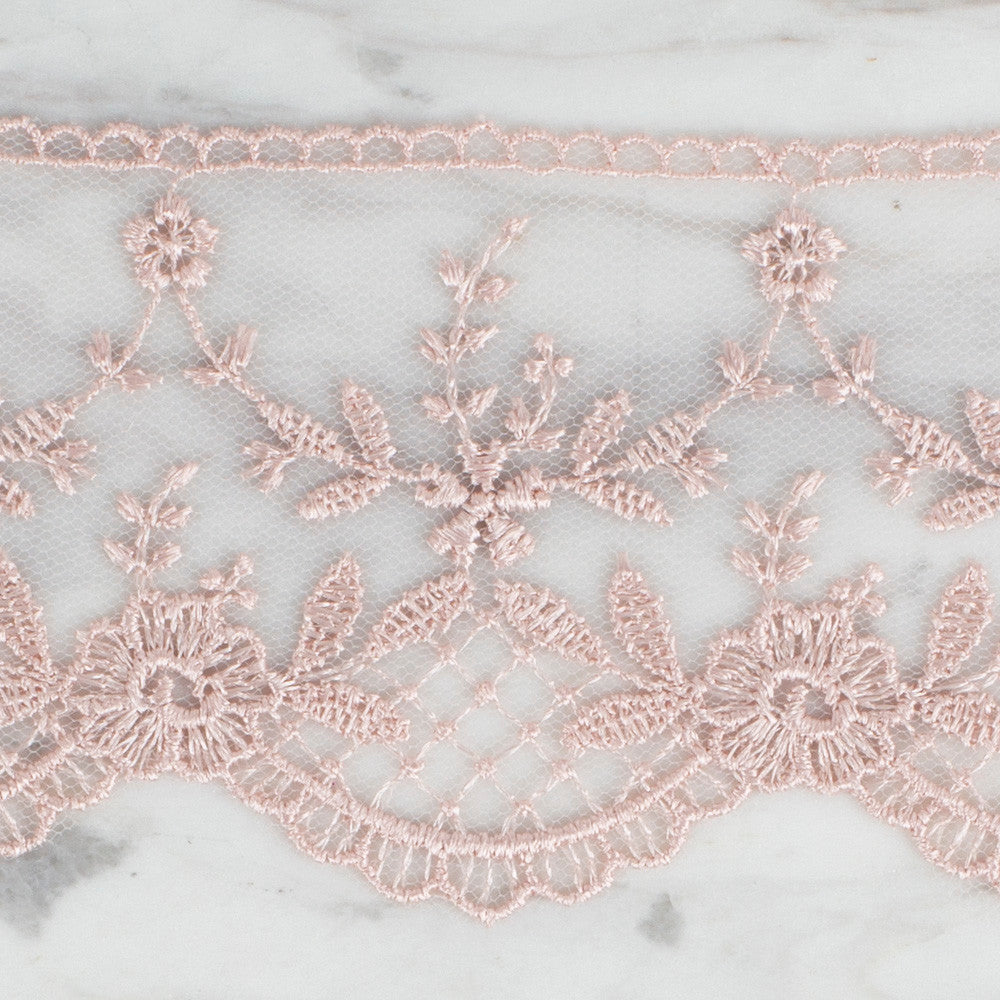 Önel Lace Ribbon, 6 cm, Powder Pink, Flower Patterned - 61