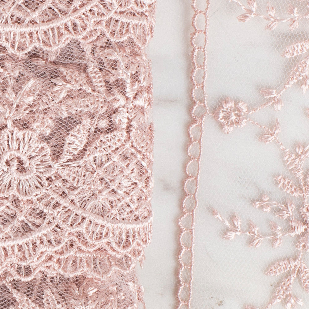 Önel Lace Ribbon, 6 cm, Powder Pink, Flower Patterned - 61