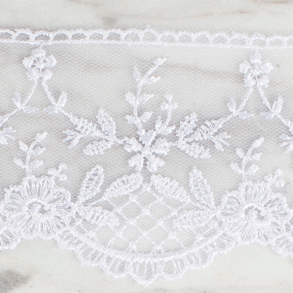 Önel Lace Ribbon, 6 cm, White, Flower Patterned - 61