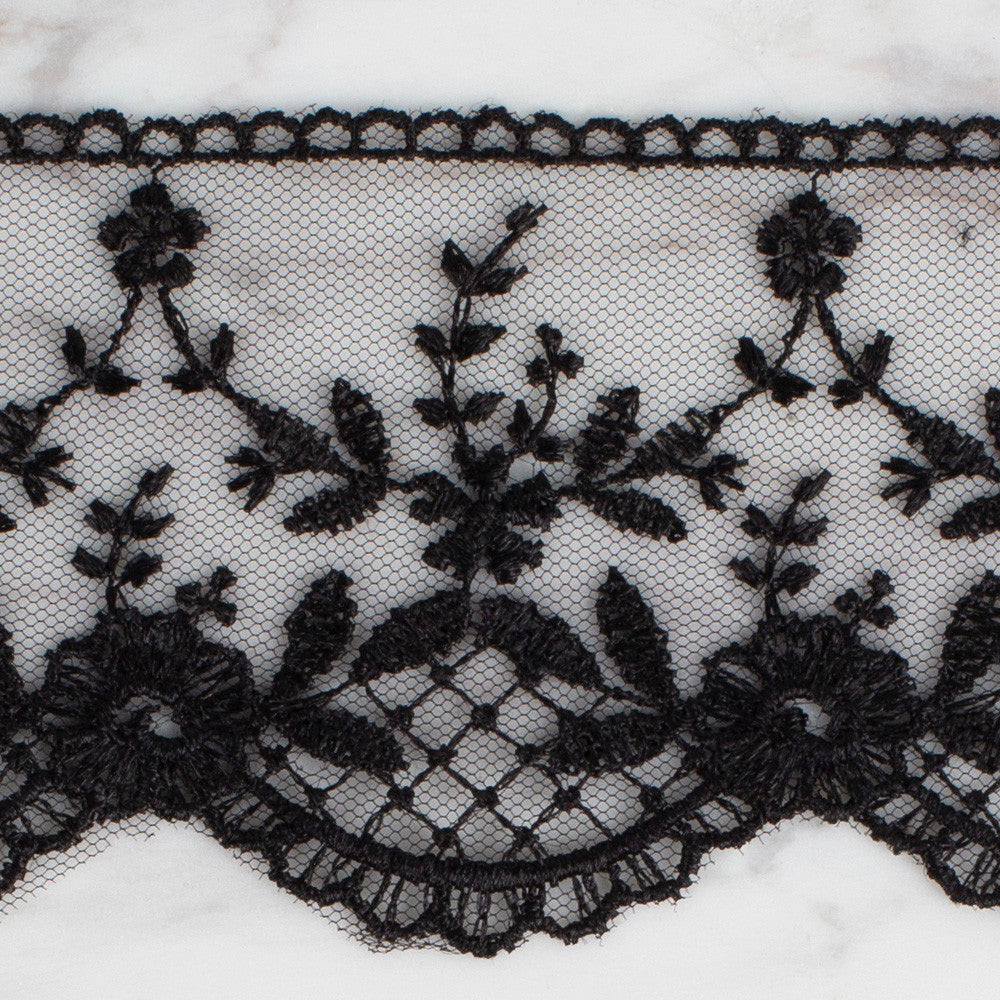 Önel Lace Ribbon, 6 cm, Black, Flower Patterned - 61