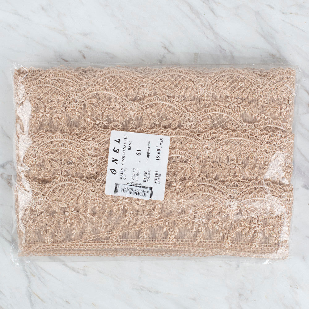 Önel Lace Ribbon, 6 cm, Beige, Flower Patterned - 61