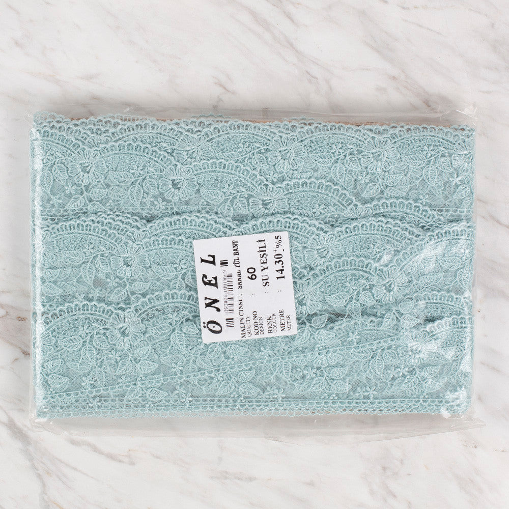 Önel Lace Ribbon, 5 cm, Sea Green, Flower Patterned - 60