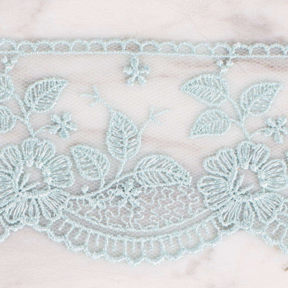 Önel Lace Ribbon, 5 cm, Sea Green, Flower Patterned - 60