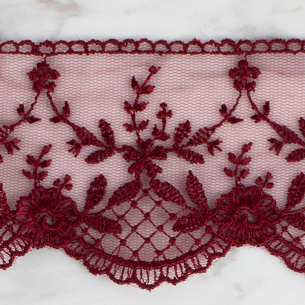 Önel Lace Ribbon, 6 cm, Claret, Flower Patterned - 61