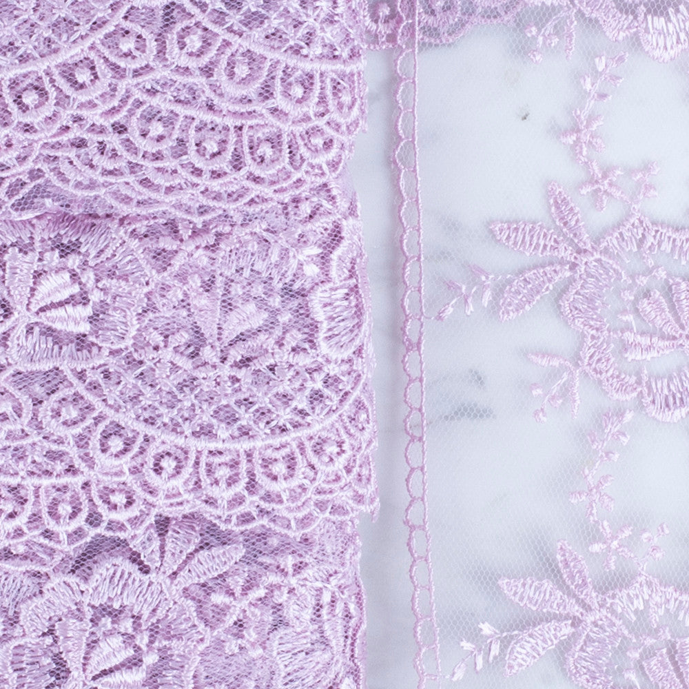 Önel Lace Ribbon, 7 cm, Lilac, Flower Patterned - 67