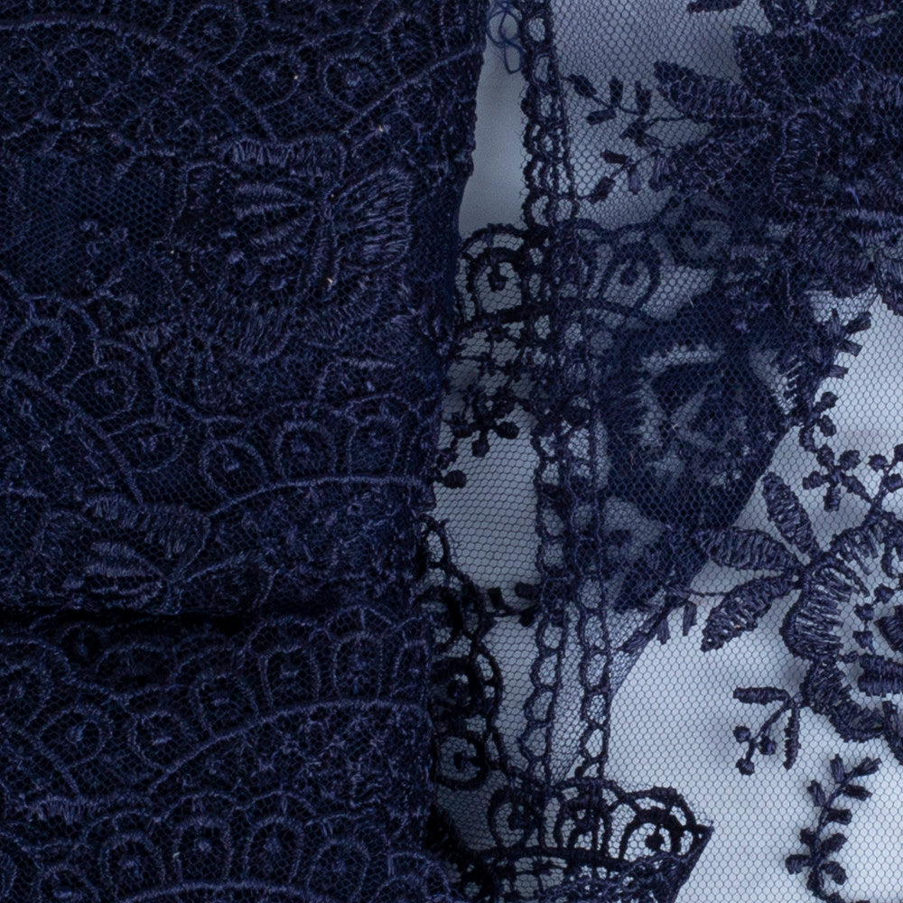 Önel Lace Ribbon, 7 cm, Navy Blue, Flower Patterned - 67