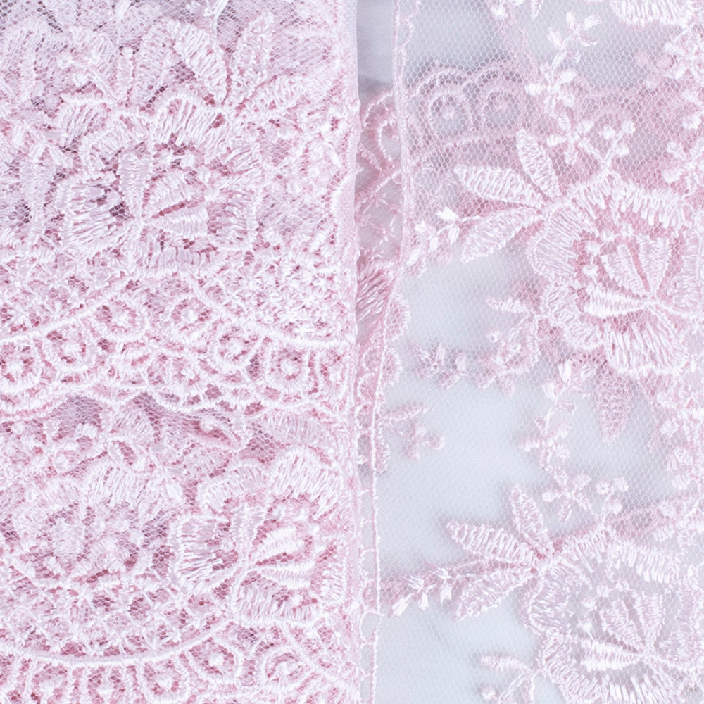 Önel Lace Ribbon, 7 cm, Light Pink, Flower Patterned - 67