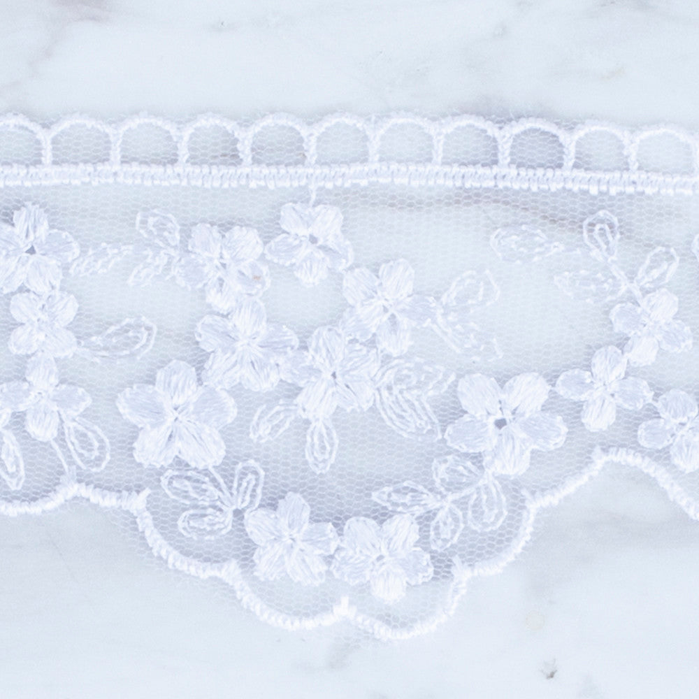 Önel Lace Ribbon, 5 cm, White, Flower Patterned - 3406