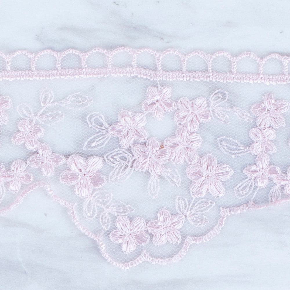 Önel Lace Ribbon, 5 cm, Light Pink, Flower Patterned - 3406