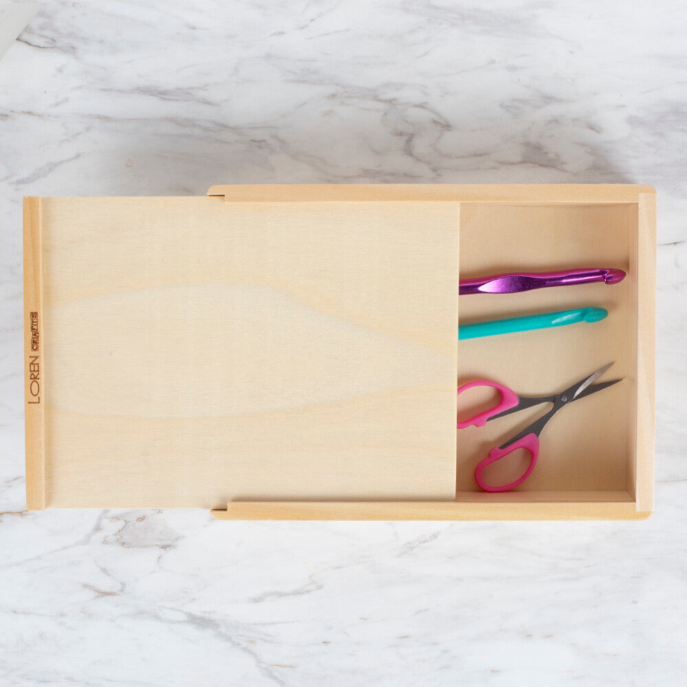 Loren Crafts Wooden Knitting Needle Box, Square