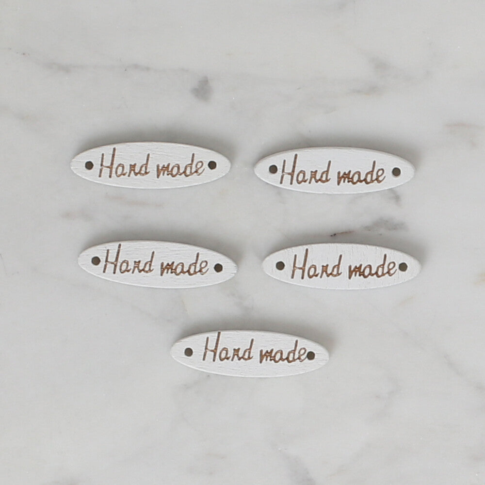 Loren Wooden "Hand Made" Tag" in 5, White