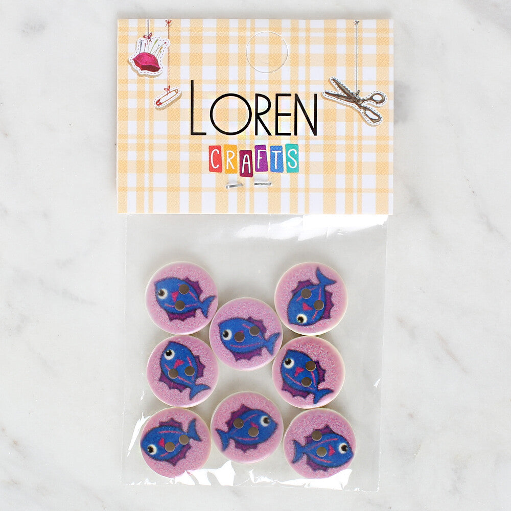 Loren Crafts 8 Pack Fish Patterned Button - 1163