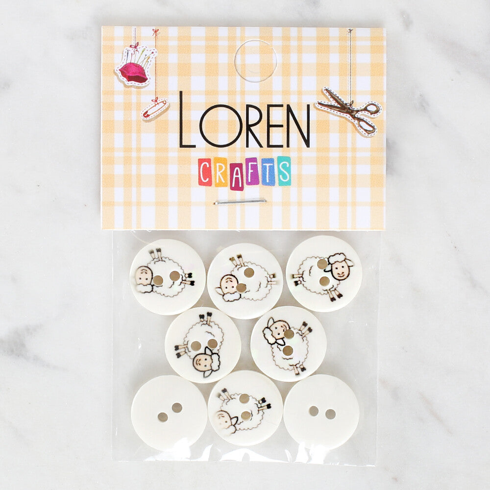 Loren Crafts 8 Pack Sheep Patterned Button - 1166