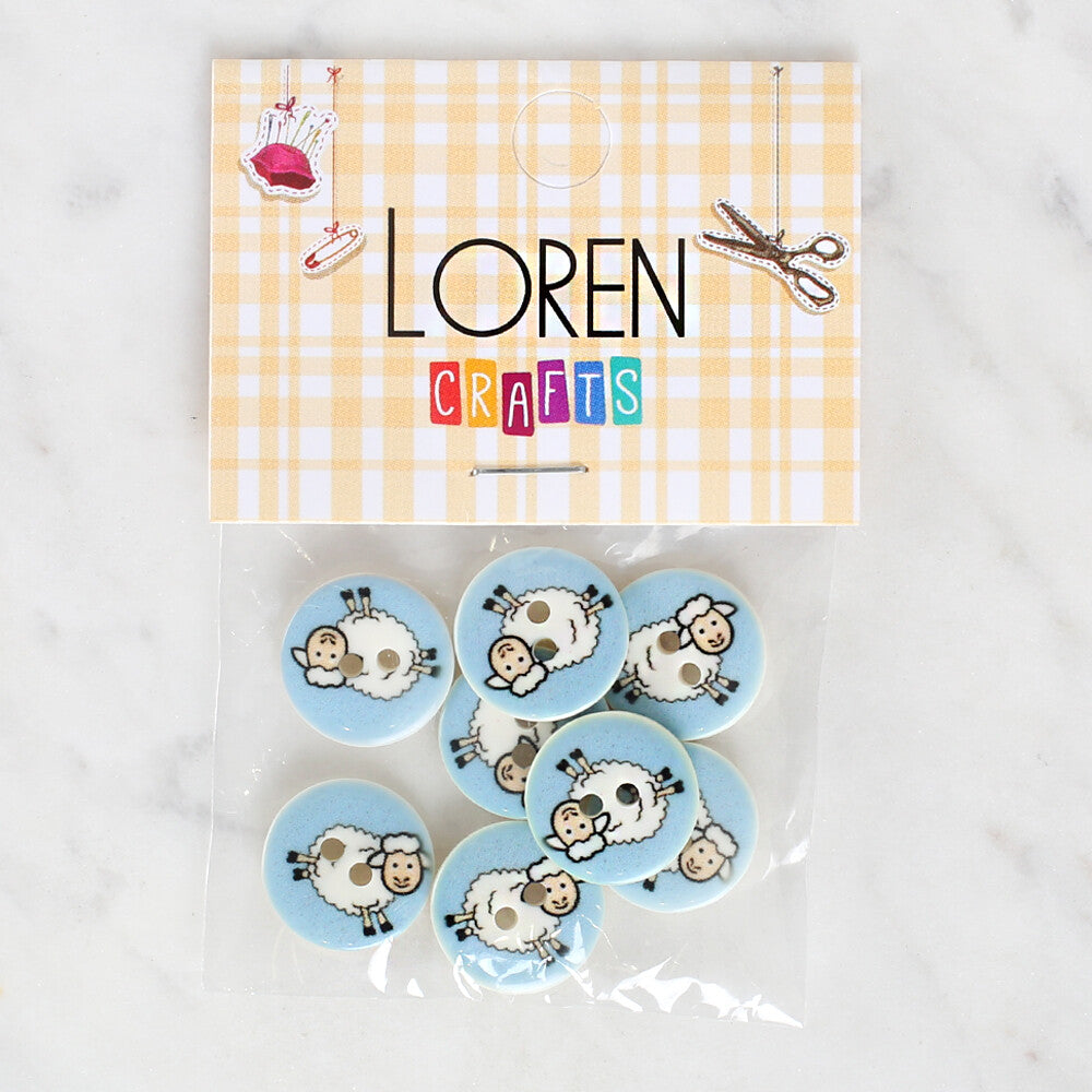 Loren Crafts 8 Pack Sheep Patterned Button - 1167