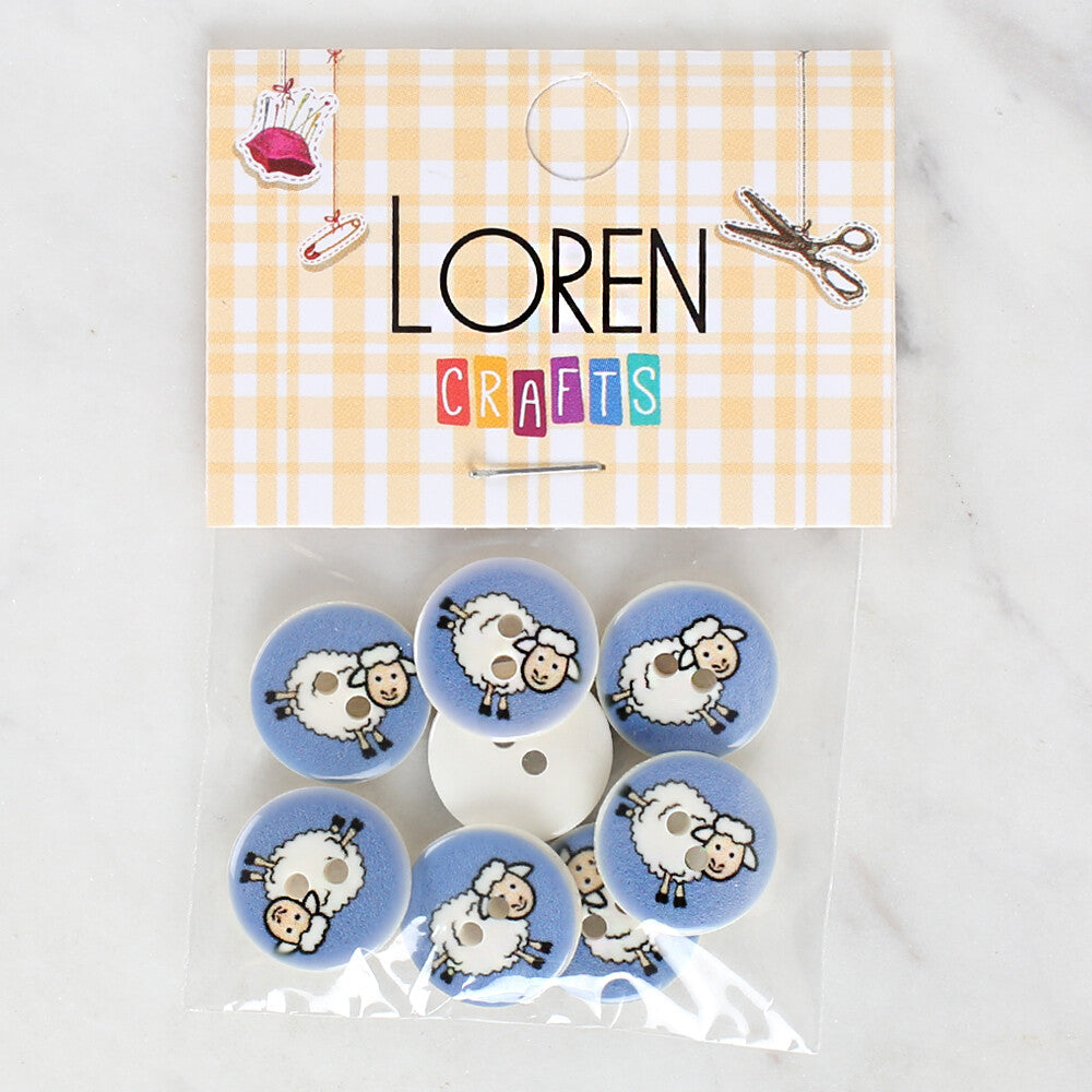 Loren Crafts 8 Pack Sheep Patterned Button - 1168