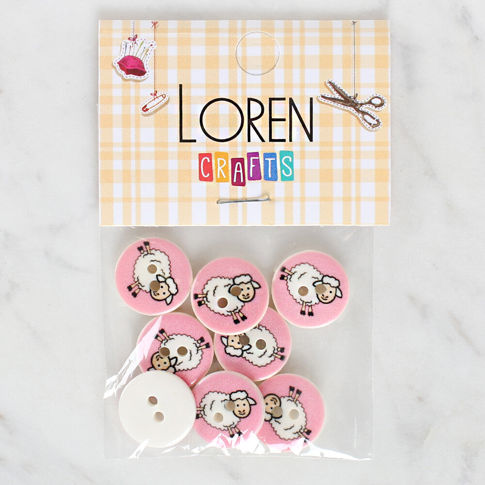 Loren Crafts 8 Pack Sheep Patterned Button - 1169