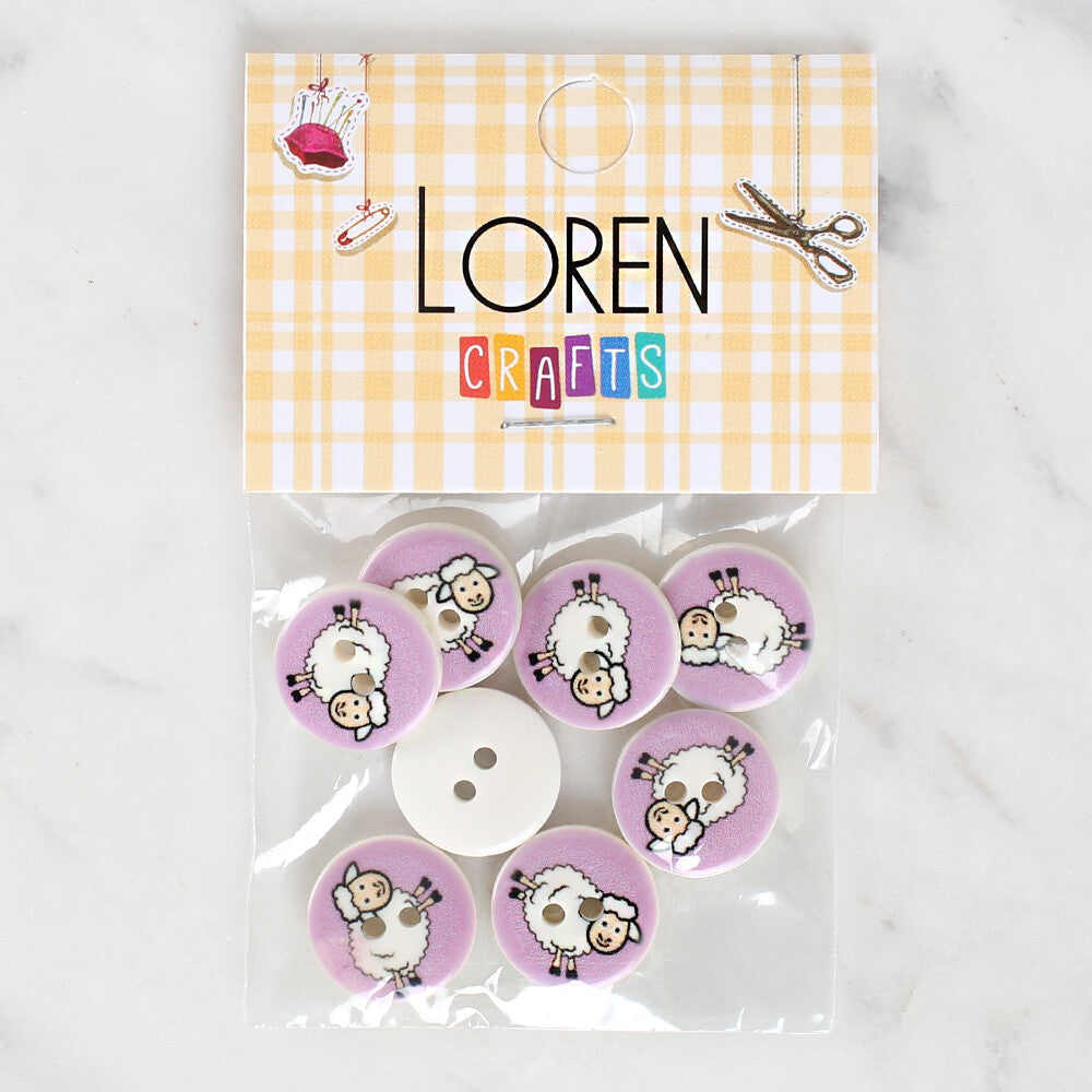 Loren Crafts 8 Pack Sheep Patterned Button - 1170