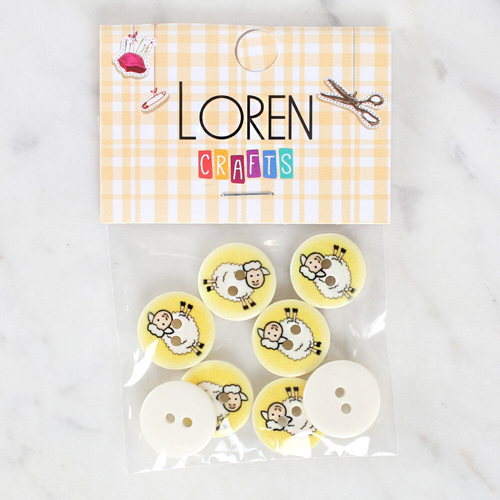 Loren Crafts 8 Pack Sheep Patterned Button - 1171