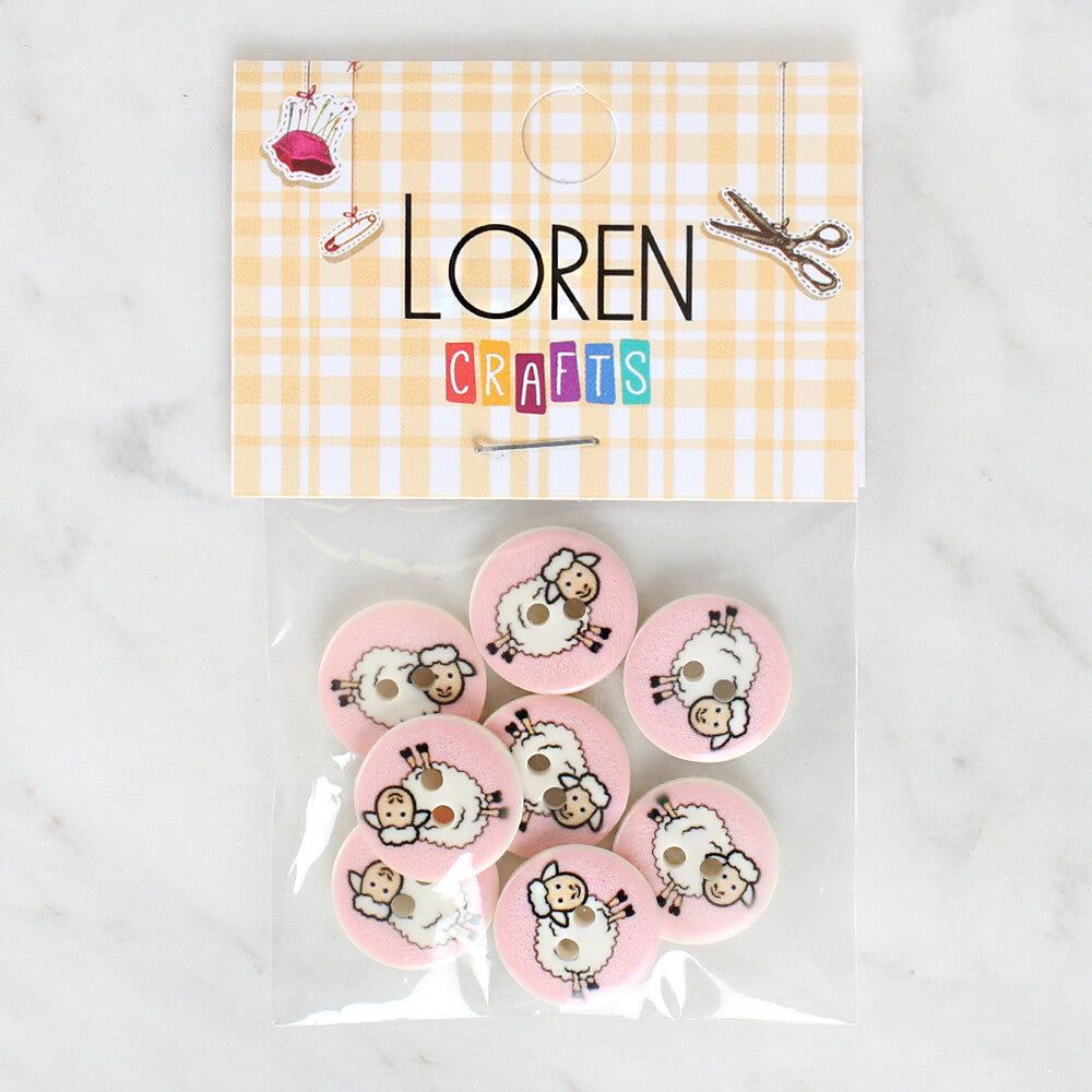 Loren Crafts 8 Pack Sheep Patterned Button - 1172