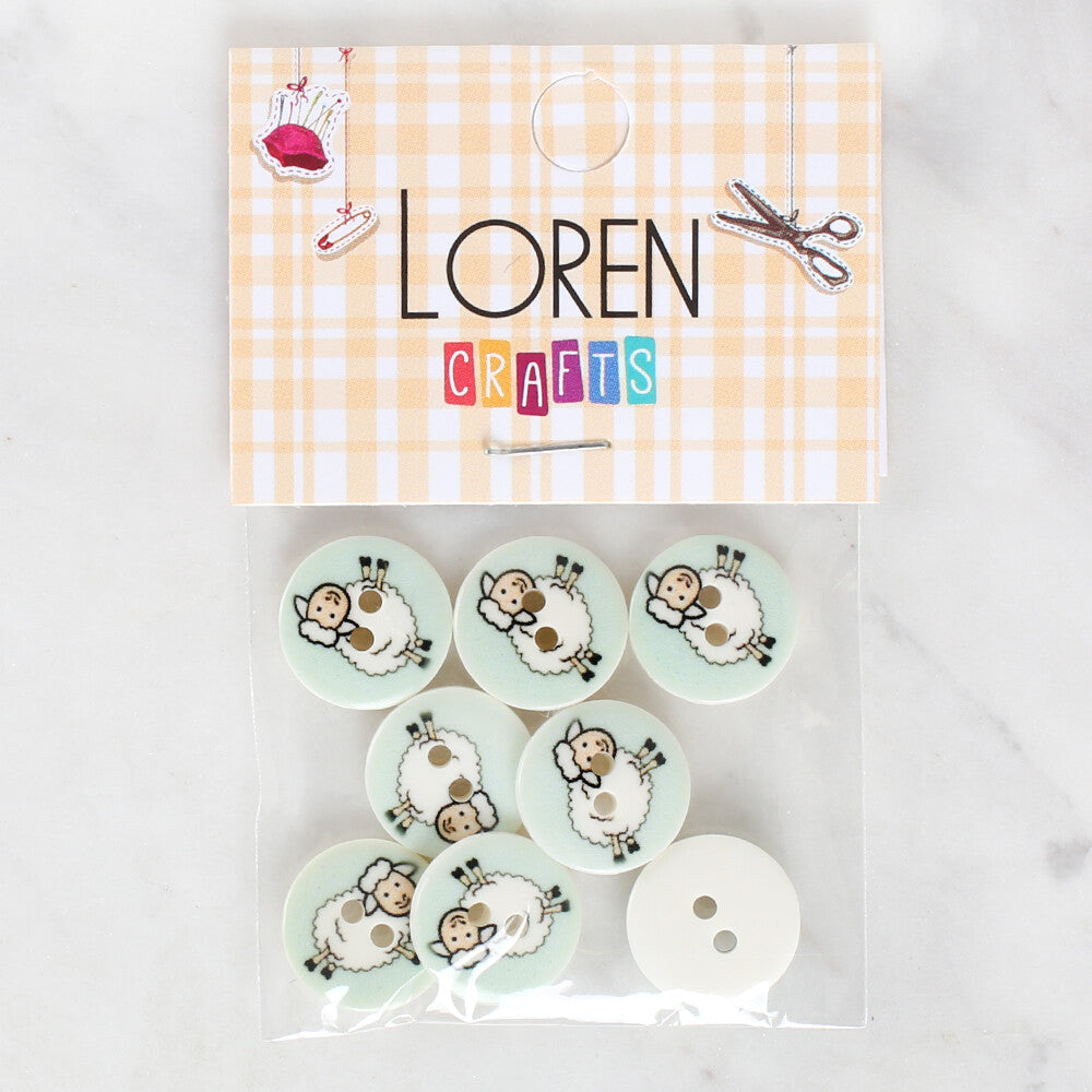 Loren Crafts 8 Pack Sheep Patterned Button - 1173