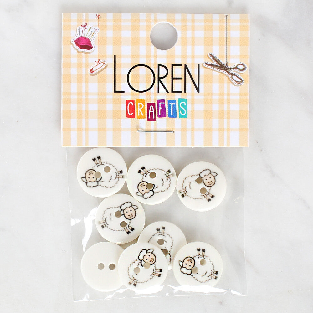 Loren Crafts 8 Pack Sheep Patterned Button - 1174