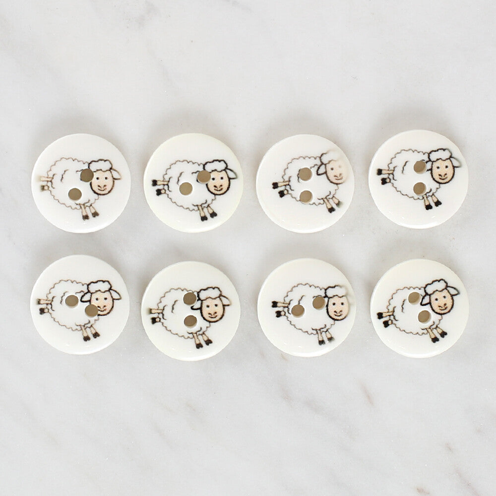 Loren Crafts 8 Pack Sheep Patterned Button - 1174