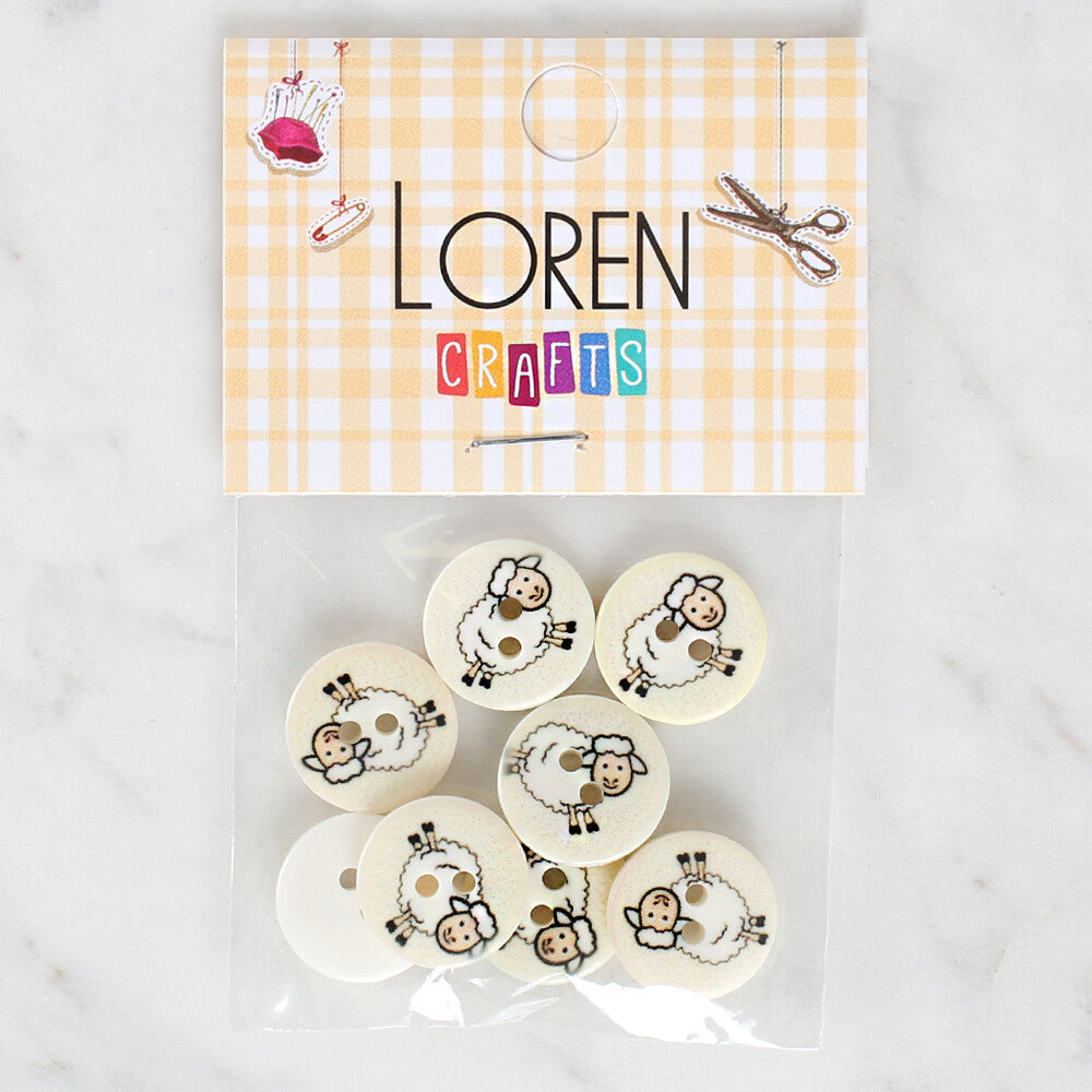 Loren Crafts 8 Pack Sheep Patterned Button - 1175