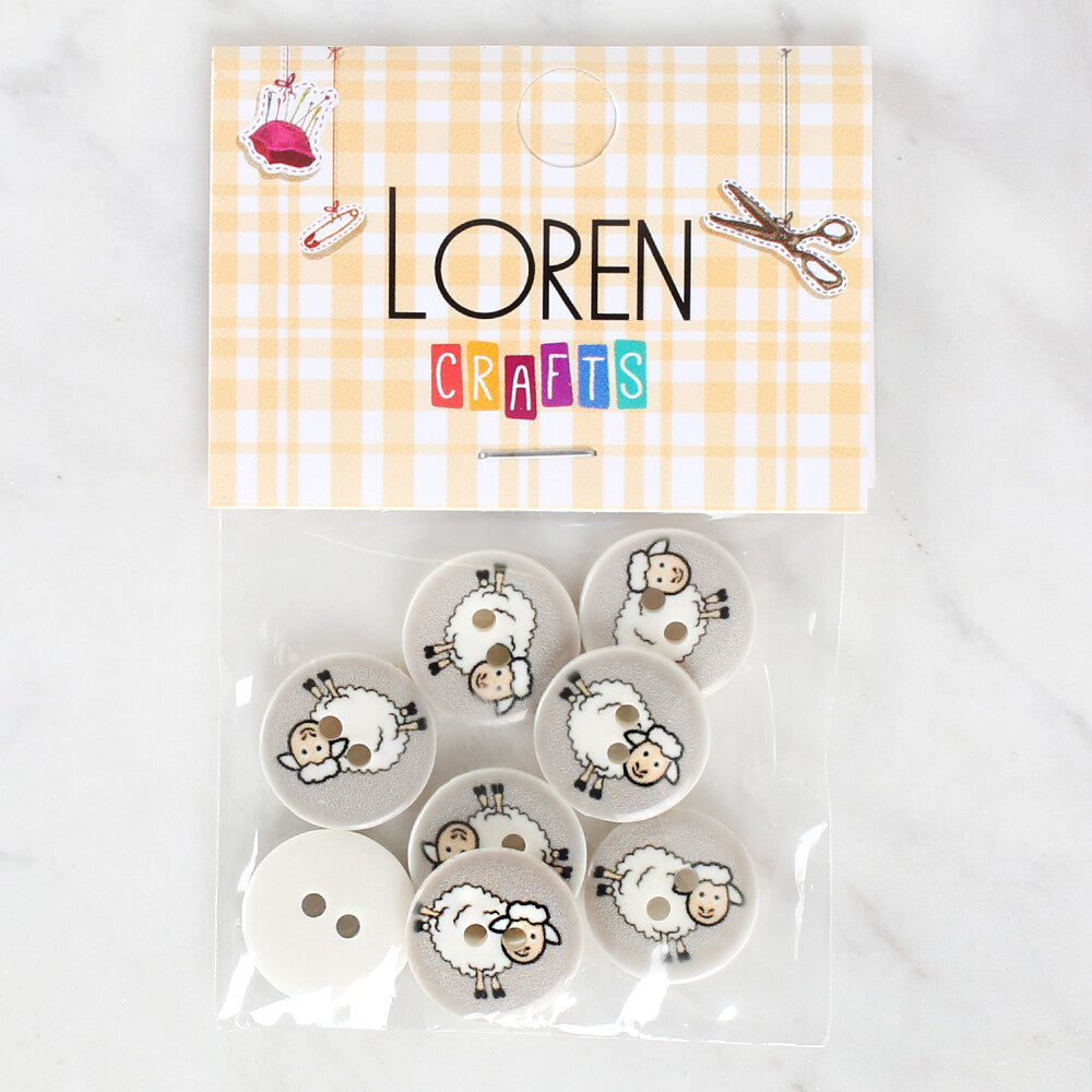 Loren Crafts 8 Pack Sheep Patterned Button - 1176