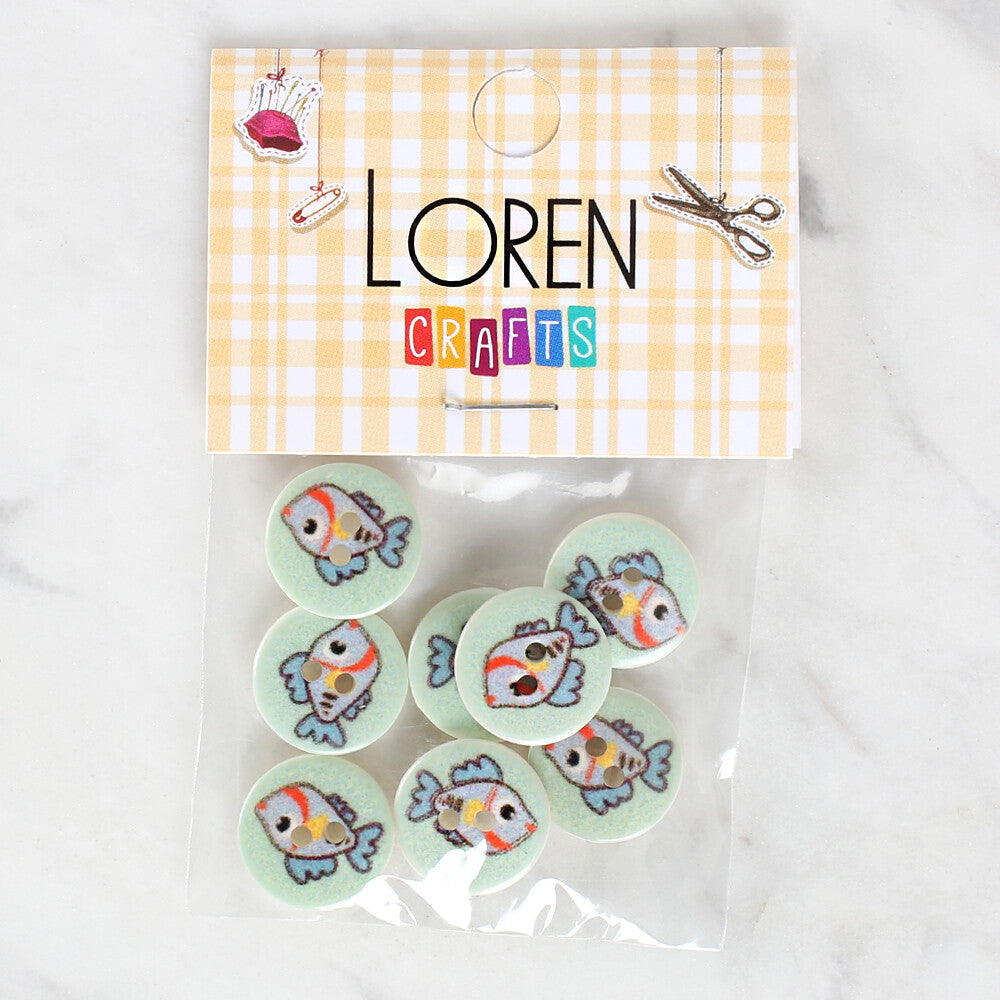 Loren Crafts 8 Pack Fish Patterned Button - 1177