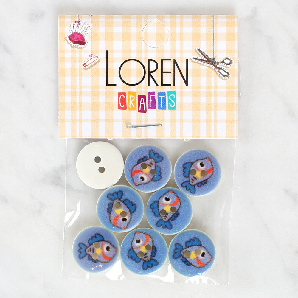 Loren Crafts 8 Pack Fish Patterned Button - 1180