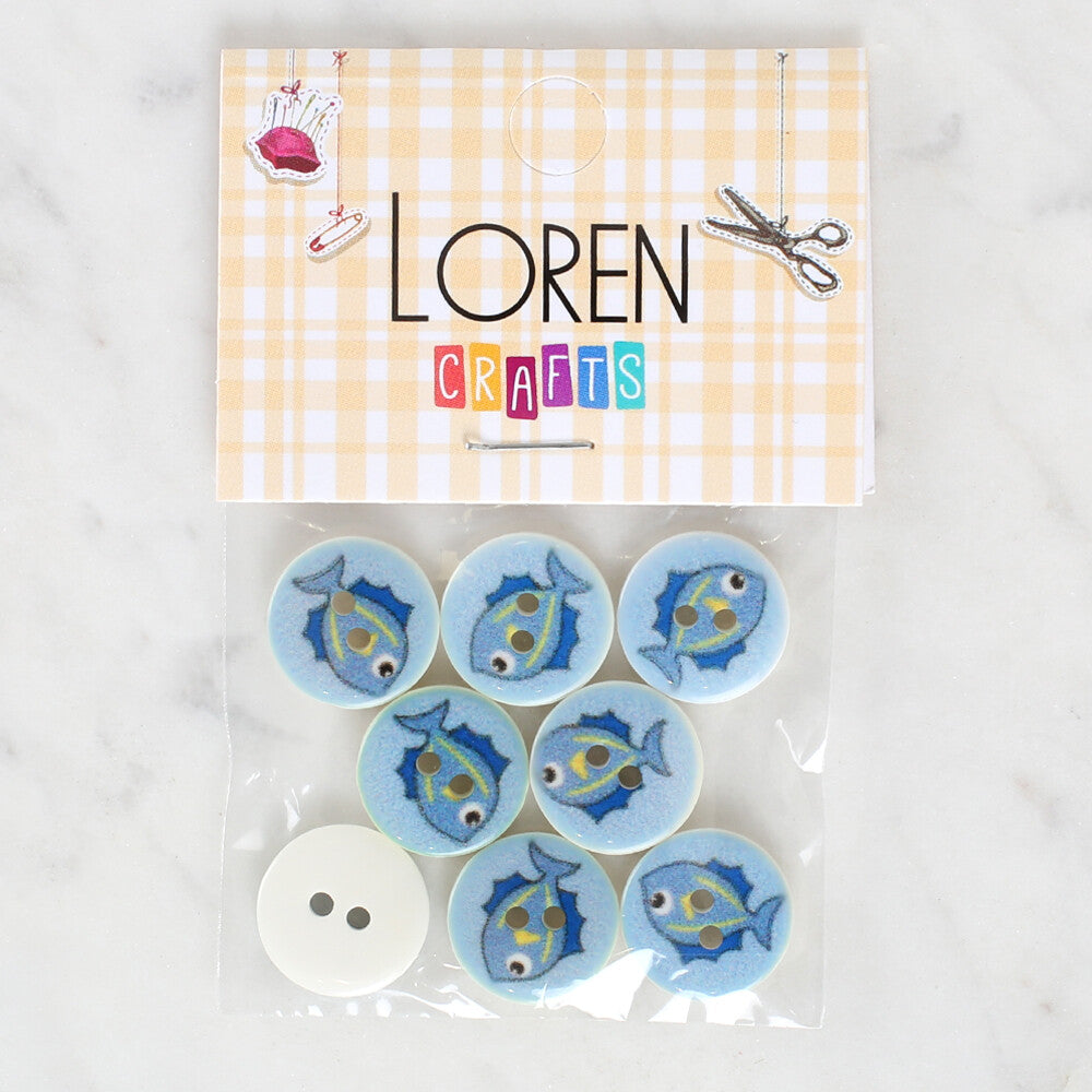 Loren Crafts 8 Pack Fish Patterned Button - 1182