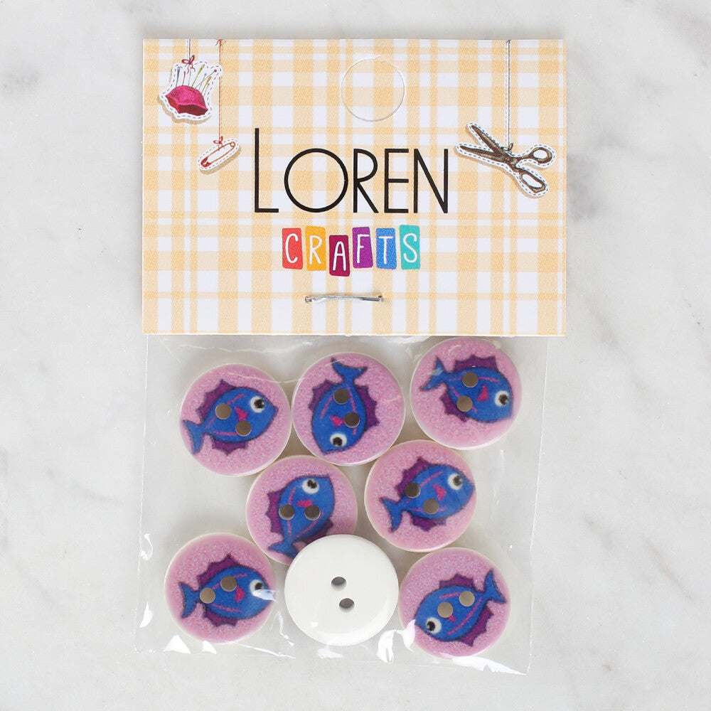 Loren Crafts 8 Pack Fish Patterned Button - 1186