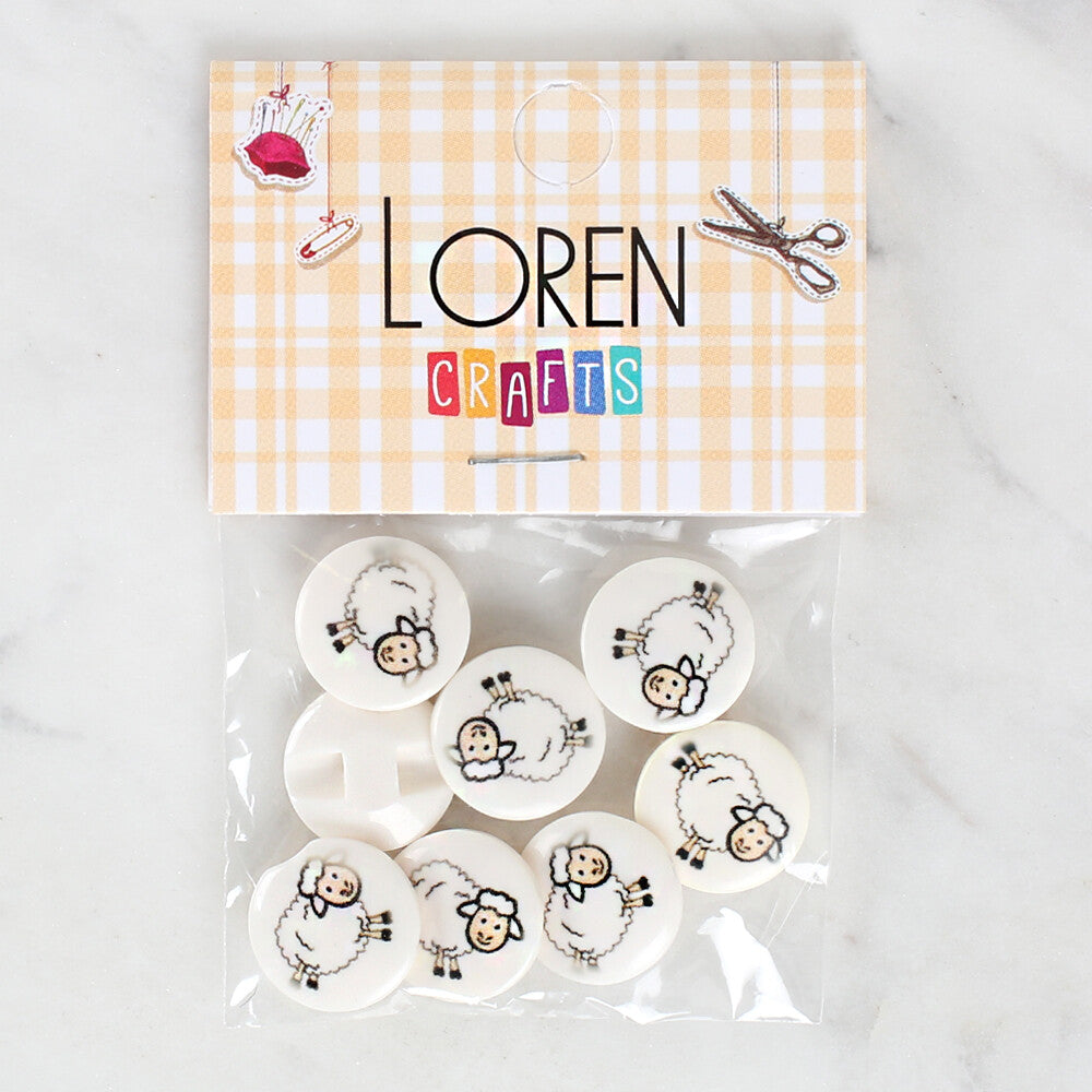 Loren Crafts 8 Pack Sheep Patterned Button - 1191